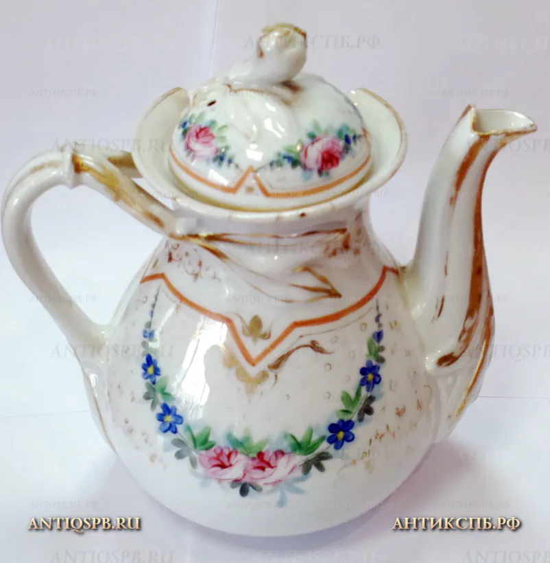 Чайник заварочный фарфоровый антикварный. ХIХ век. №20410